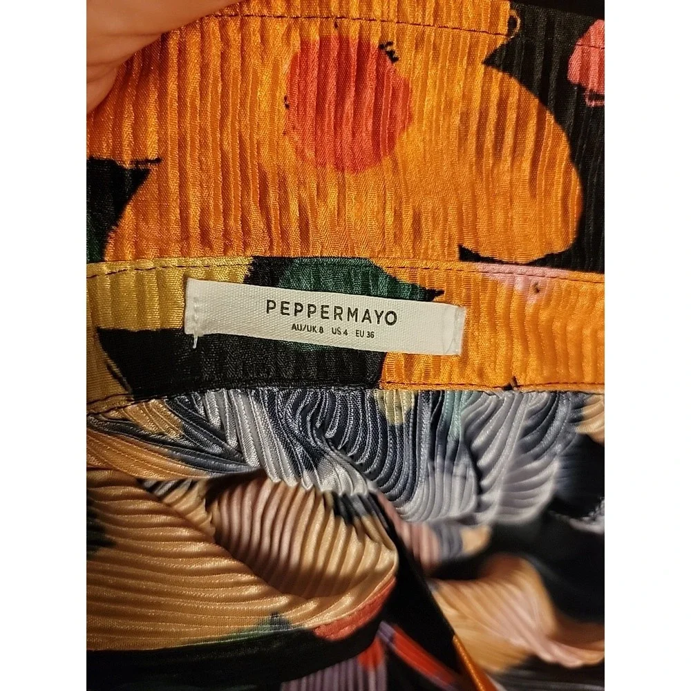 Peppermayo‎ Flower Power Colorful Bell Sleeve Blouse Crunch Pleat Sz 4 Hippie